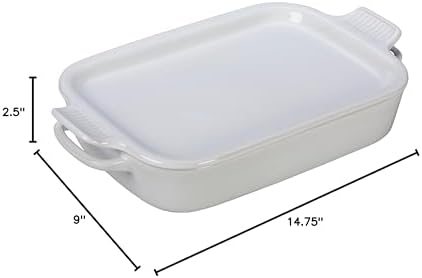 Le Creuset Stoneware Rectangular Dish with Platter Lid, 14 3/4" X 9", White
