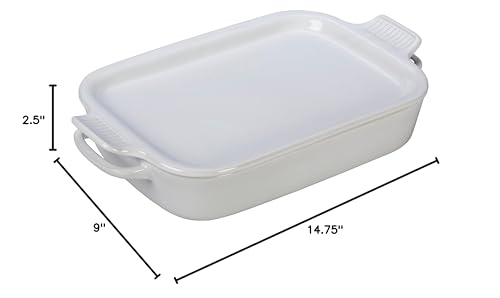Le Creuset Stoneware Rectangular Dish with Platter Lid, 14 3/4" X 9", White