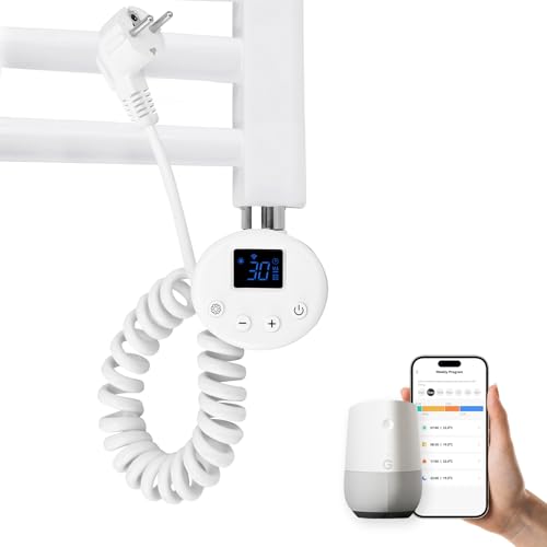 EMKE Heizstab für Badheizkörper 900W, Smart WiFi Heizstab mit APP Steuerung, Thermostat und Temperaturregler, Heizpatrone aus Edelstahl für Handtuchheizkörper Elektrisch Weiß