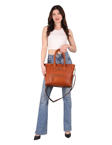 Pascado leather tote shoulder satchel bag for women handbag with pockets zipper with crossbody strap - Thumbnail 7