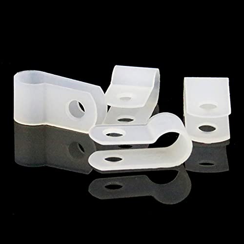 VIPMOON 100 Pack 1/4 Inch R-Type Clip Cable Fastener Wire Clamp Nylon Screw Mounting Electrical Grip Wire Clips with 100 Pcs Screws for Wire Management-Home, Automotive, Marine, Office Wire Organizer