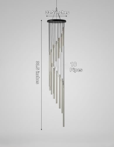 Image of 33.5 inch 18 Pipe Metal Wind Chims for Home Balcony Energy,& Office Positive Energy Meditation and Best Gift for Birthday Anniversary Home Vastu and Return Gift 18 Pipe Black,18 Pipe-Silver