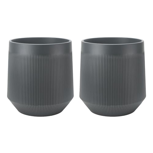 Yaghpy Plant Pots，Set of 2 Plastic Large Pots for Indoor Plants,Flower Pots Outdoor Planters with Drainage Hole and Seamless Saucer,(Gray 12Inches)