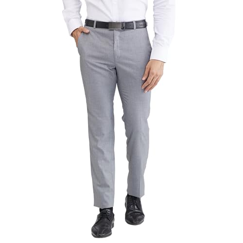 Image of Raymond Men Slim Fit Structure Pattern Polyester Blend Flat Front Formal Trouser