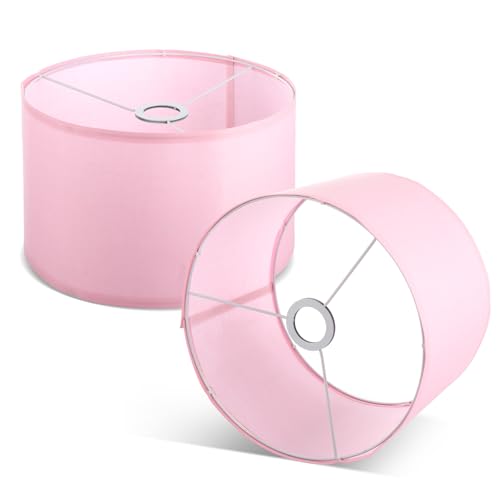 ZOFUN 2 Pcs Lamp Shadeds 30 x 20 cm Round Light Shades with Steel Brackets Pink Lampshades Cloth & PVC Lightshade for Ceiling Lights Table Lamps & Floor Lamps Living Rooms Bedroom Hallways
