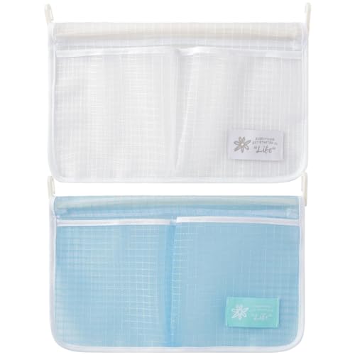 GLEAVI Bolsa para Colgar Nevera 2 Piezas Blanca y Azul, Organizador Colgante de Malla Pp Doble Compartimento para Cocina y Baño, Bolsa Multifuncional para Almacenamiento y Clasificación
