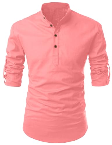 Image of FINIVO FASHION Men's Cotton Blend Solid Full Sleeve Short Kurta Shirt, Regular Fit Solid Pattern Mandarin Collar Straight Kurta Shirt