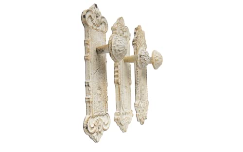 Shabby Chic Cast Iron Decorative Wall Mounted Hooks - Rustic White - Door Knob Coat Hooks For Wall - Set Of 3 - Screws And Anchors Included - Antique Wall Hooks For Hanging Clothes #TOP3