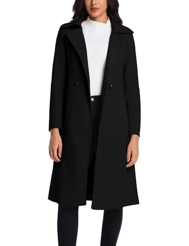 IDEALSANXUN Long Wool Coats for Women Double Breasted Vintage Fall Winter Pea Coat Jackets