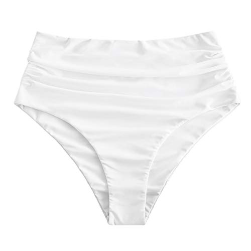 Image of ZAFUL Women High Waisted Bikini Bottoms Ruched Swimsuit Bottom Tummy Control Bathing Suit Bottoms
