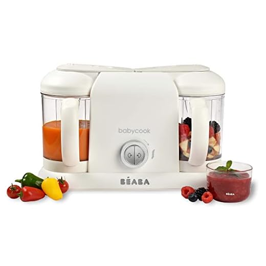 BÉABA Babycook Duo, Robot de cocina infantil 4 en 1, Tritura, cocina y cuece al vapor, Rápido en 15 minutos, Comida casera para bebés y niños, Capacidad XXL, 2 x 200 ml, Blanco/Plato