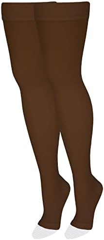NuVein Medical Compression Stockings, 20-30 mmHg Support, Women & Men Thigh Length Hose, Open Toe, Brown, X-Large