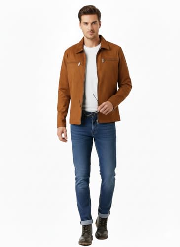Generic Men's Classic Super Suede Leather Jacket, Brown, S - Image 3