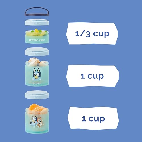 Whiskware Bluey Stackable Snack Containers for Babies, Toddlers, and Kids, 3 Stackable Snack Cups for School and Travel, Cupholder Friendly, Bluey and Bingo! Let’s Do This!