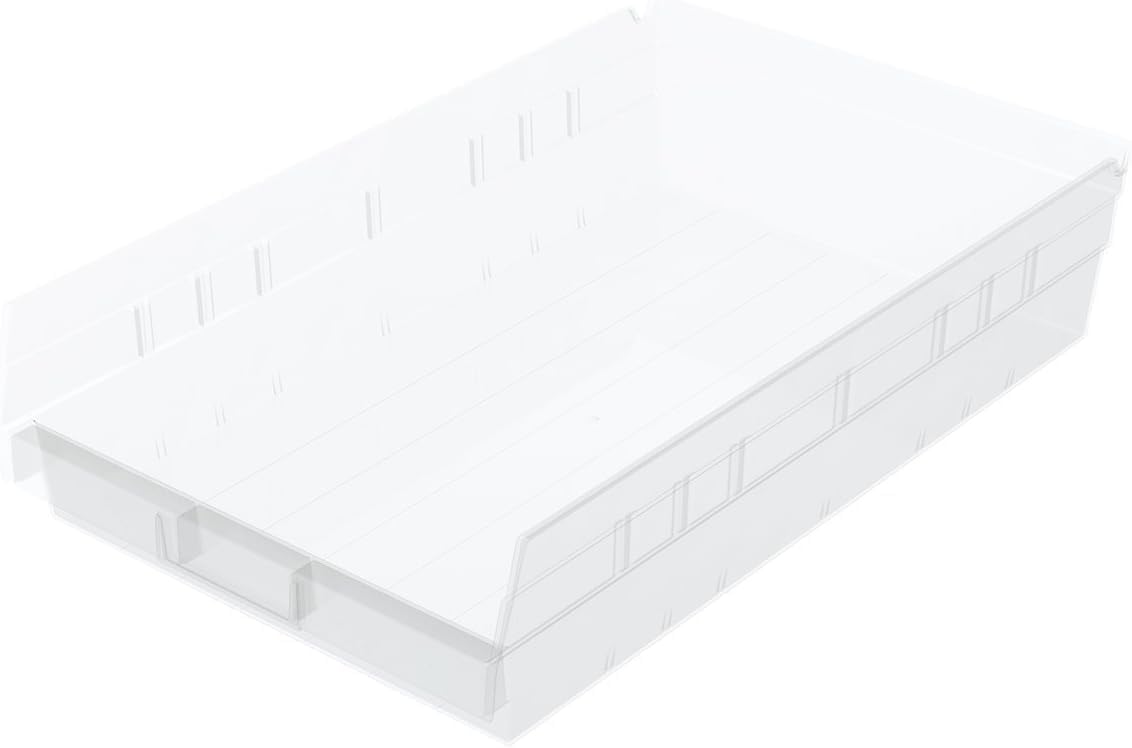 Akro-Mils 30178 Plastic Shelf Bins, Heavy Duty Storage Bins for Garage, Closet, and Drawer Organization, 18-Inch x 11-Inch x 4-Inch, Clear, 12-Pack