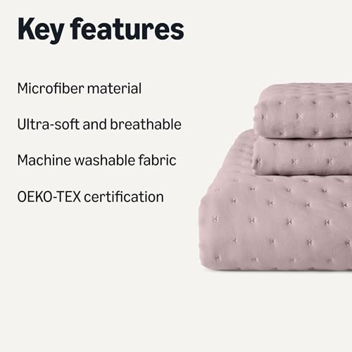 Image of Amazon Basics Brushed Microfiber Quilt Set, Extra Soft with Natural Texture, 3-Piece, King, Purple
