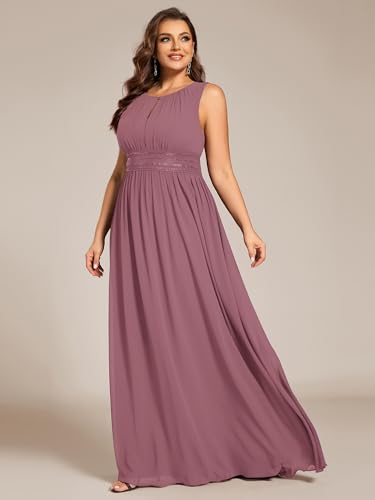 Image of Ever-Pretty Plus Women's Round Neck Sleeveless Empire Waist Maxi Plus Size Formal Gowns Bridesmaid Dresses