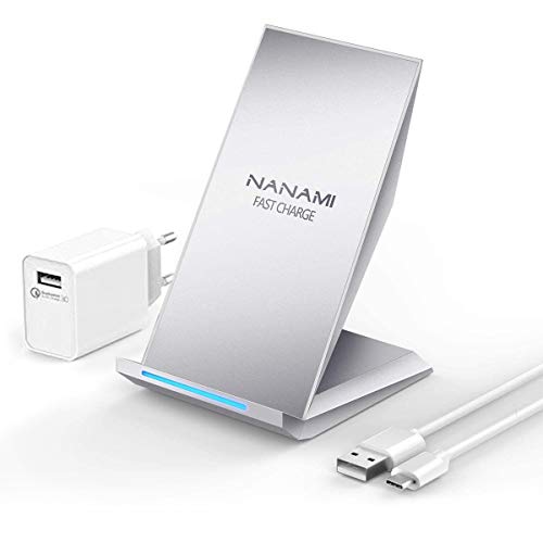 NANAMI Cargador Inalámbrico Rápido,Qi Wireless Charger (con Adaptador QC 3.0) para iPhone 11/11 Pro/11 Pro MAX/XS MAX/XR/XS/X/8+/8, 10W Carga Rápida para Galaxy S20/S10/S10E/S9/S9 /S8/S7/Note 10/9/8