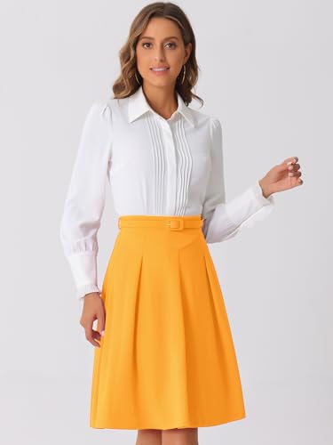 Image of Allegra K Women's Office Work Skirts Belted Waist Midi A-Line Pleated Skirt