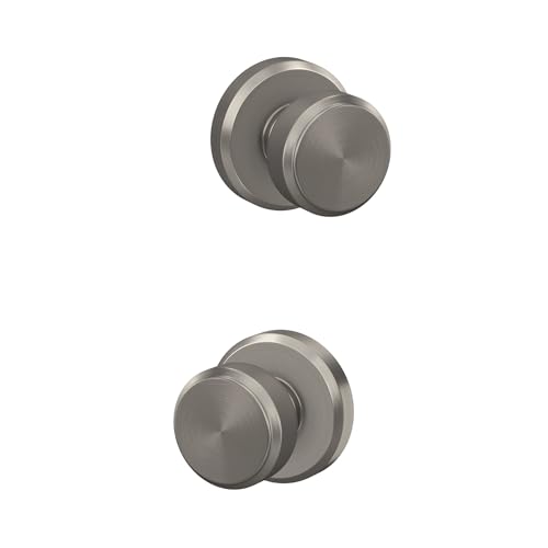 Image of Schlage F10 BWE 619 GSN Bowery Door Knob with Greyson Trim, Hall & Closet Passage Lock, Satin Nickel