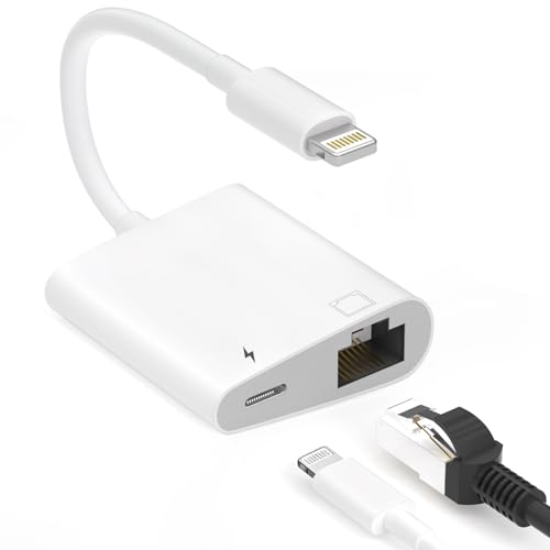 Apple MFi Certified Lightning to Ethernet Adapter for iPhone/iPad, 2 in 1 RJ45 Ethernet LAN Network Adapter with Charge Port for iPhone 14 13 12/iPad/iPod, Plug and Play, Supports 100Mbps Network