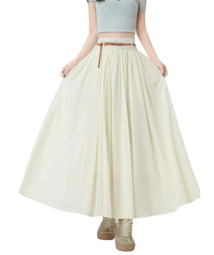Pulcykp Women Slim High Waist Big Swing A-Line Pleated Skirt Solid Umbrella Skirt with Belt2