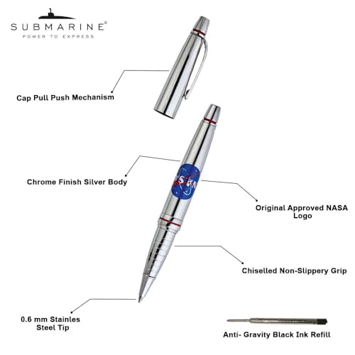 Image of Submarine 3005 Jupiter Premium Ball Pen, Chrome Finish Elegance, Original Approved NASA Logo, Anti - Gravity Black Ink Refill, Ideal Gift for him /her, Perfect for corporate gifting.