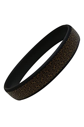 OLUAGE 日本製 ゲルマニウム 静電気 防止 除去 メンズ レディース ゲルマ パワー シリコーン ブレスレット (紗綾形 ブラックxゴールド L サイズ)