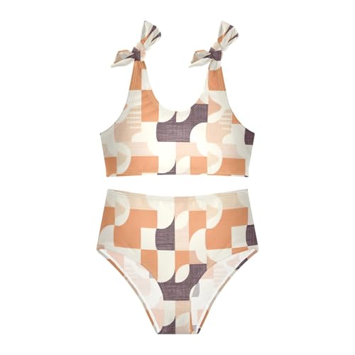 Houndstooth Brown Classical Girls' Two Piece Kids Bikini Set Quick-Dry Swimsuits Swimwear Cute Shoulder Strap3
