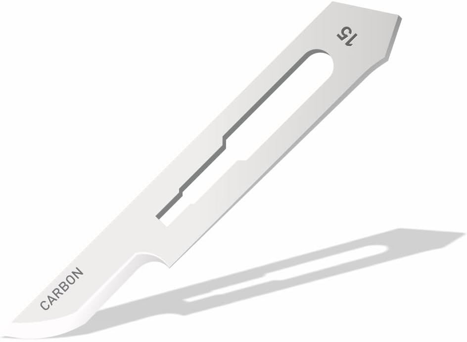 PARAMOUNT (Box of 100 Blades) Detachable Carbon Steel Sterile Surgical Blade No. #15 , Individually Wrapped Scalpel Suitable for Dermaplaning, Medical/Surgical Instruments, Industrial, Art & Craft Use Also For Mobile Lamination and Cloth Cutting ( Blade No.15 )
