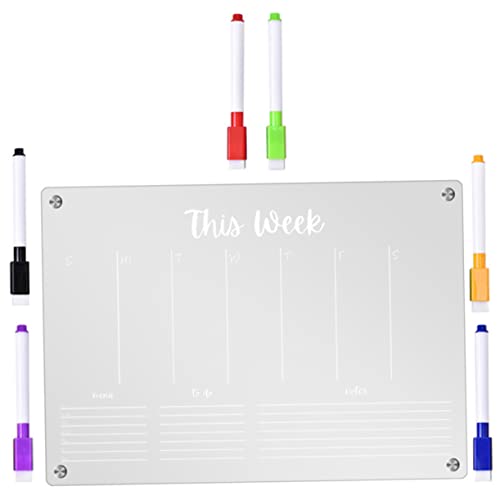Tableau magnétique acrylique transparent pour frigo avec calendrier hébdomadaire effaçable