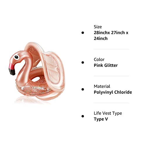 Flamingo Baby Swimming Ring With Upf 50+ Canopy Back Holder Never Flip, Inflatable Baby Pool Float Sunshade For Infant Kids Boys Girls Toddlers Summer Outdoor Beach Water Toys #TOP7