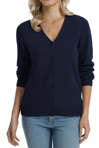 Image of QUALFORT Women's 100% Cotton Lightweight Cardigans Long Sleeve Knitted Button Down Sweater