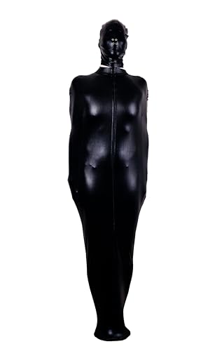 Rubberfashion Extrem Schlafsack - Bondage Schlaf Sack mit Maske und Innenarmen für Herren und Damen Wetlook schwarz XXL