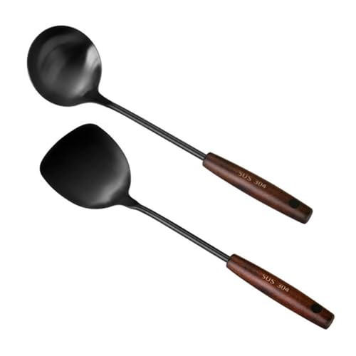 Evzvwruak Espátula y cucharón para wok, espátula de 35,5 cm para wok, de acero inoxidable 304, 1 juego