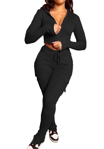 DINGANG Womens 2 Piece Sweatsuit Outfits Long Sleeve Cropped Hoodie