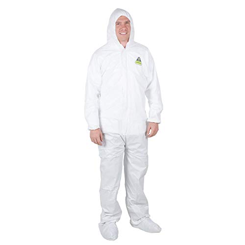 Disposable Coveralls with Hood Protective Suit, Microporous, Elastic Wrist, Bootie White (2, 2X-Large)