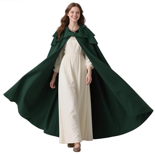 Joukavor Renaissance Hooded Cloak for Women Men Adult Medieval Cape for Renfaire (Green)
