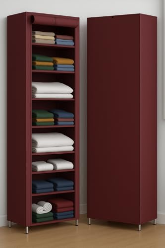 Image of VIPEK Foldable Wardrobe for Clothes, Cloth Organizer for Storage with 6 Shelves, Multipurpose Clothes Rack for Home & Bedroom (Maroon, 9 Layer)