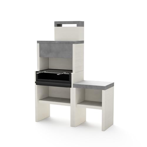 MAESTRO FERRETERO TUOZI - Pack 15 – VENIT Flex – Barbacoa de Obra para Carbón y Leña, Diseño Modular en Hormigón Texturizado con Parrilla de Acero y Cajón de Cenizas (137 x 47 x 185 cm)