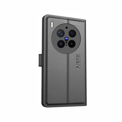 Image of AIBEX Compatible for Vivo X300 Pro 5G Flip Cover Leather Finish | Inside TPU with Card Pockets | Wallet Stand | Complete Protection Flip Case Black