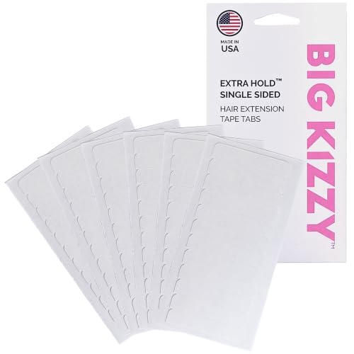 Single Sided Tape for Hair Extensions by Big Kizzy (72 tabs) - Extra Hold - Easy Install & Removal Replacement Tape for Thin Fine Hair 4cm x .8cm Tape for Extensions Professional Extension Tape