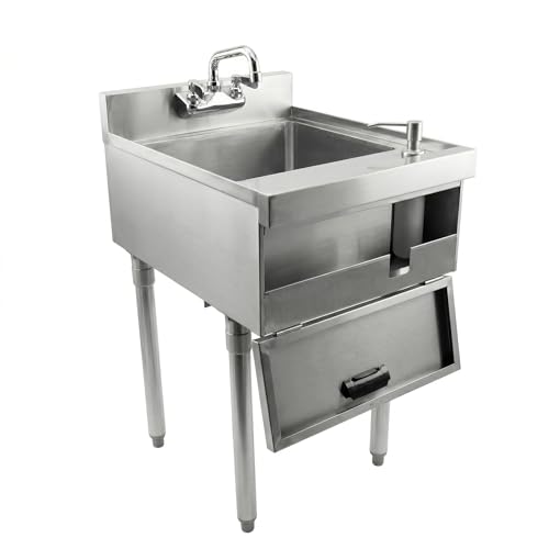 Image of 22.5 in. x 18 in. Stainless Steel Underbar Hand Sink with Soap and Towel Dispensers, 14 in. x 16 in. Bowl, Faucet, and Drain Basket