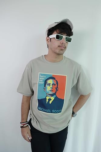 Image of Silly Panda Oversized Unisex Smoke Grey 'The Office' T-Shirt, Michael Scott That's What She Said Print, 100% Cotton