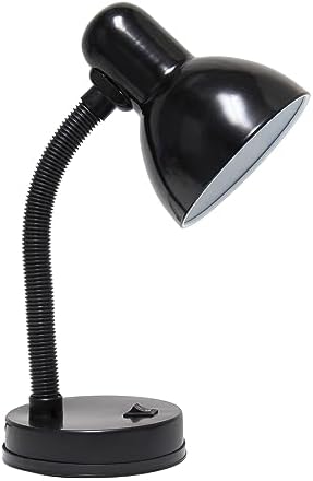 Simple Designs LD1003-BLK Basic Metal Desk Lamp with Flexible Hose Neck for Office, Living Room, Bedroom, College Dorm, Bookshelf, Black