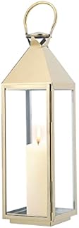INMOZATA Decorative Lantern Stainless Steel Candle Lantern Glass Garden Lantern Tealight Holder for Wedding Indoor Outdoor Gold (15x15x40cm)