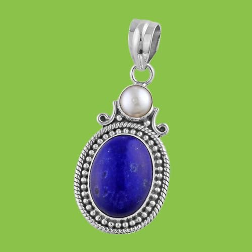 Lapis Lazuli Pearl Pendant, 925 Sterling Silver, Handmade Jewelry, Trending Boho Hippie Pendant, Promise Pendant, Birthstone Gift, Unique Pendant, Wedding Jewelry, Attractive Pendant, Lapis Pendant image 3