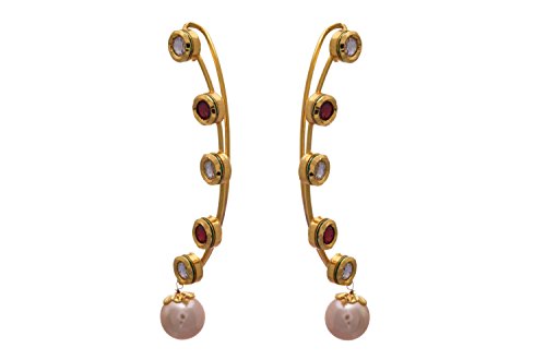 Image of JFL - Grand Glorious Red One Gram Gold Plated Kundan n Pearl Ear Cuff For Women,Valentine