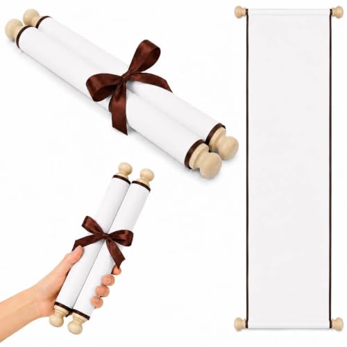 Makevivi 1 Pack Blank Scroll Paper with Wood Rods, 7.1 x 31.5 in, White