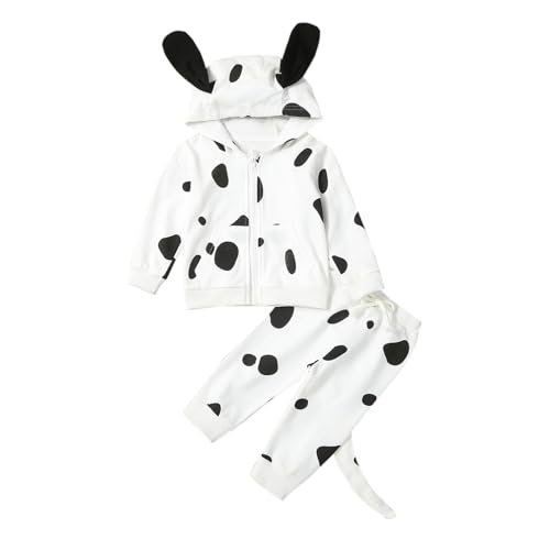 Merqwadd Toddler Baby Dalmatian Costume Zipper Hoodie Pants with Ear&Tails Spotted Puppy Outfit (18-24 Months,Black&White)